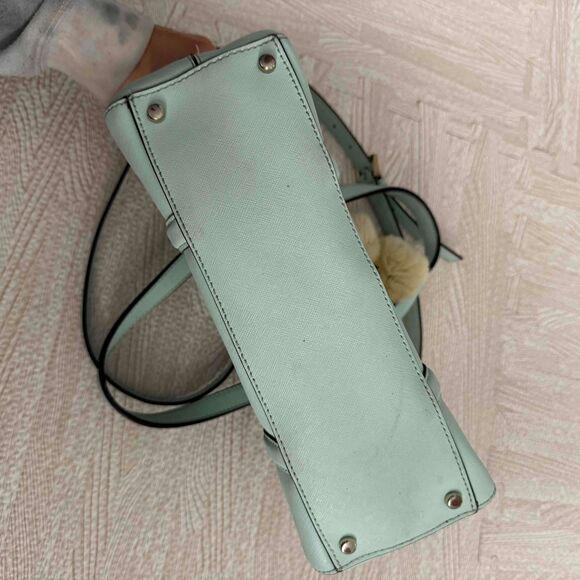Kate Spade Light Blue Satchel Handbag Shoulder Strap PomPom Charm Vintage Spring - Picture 16 of 16
